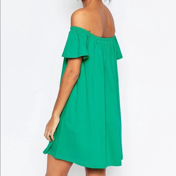 asos green off the shoulder dress